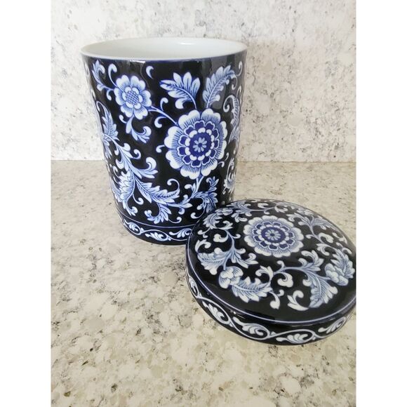 Pier 1 Mandarin Lidded Canister Jar‎ 9” Cobalt Blue & White Vintage Heavy! - Picture 5 of 7